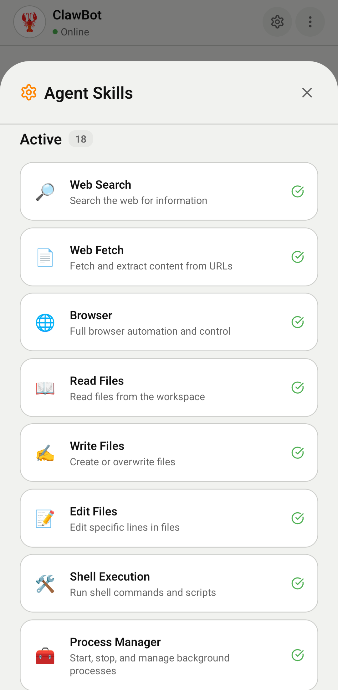 ClawBot Smart Skills — 18 modular agent capabilities